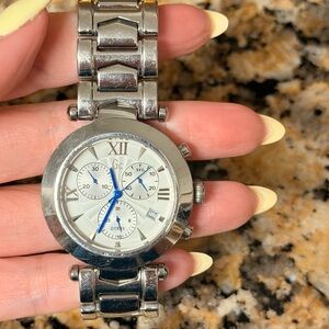 Guess Stainless Steel Silver Men's Chronograph Watch with Blue Hands